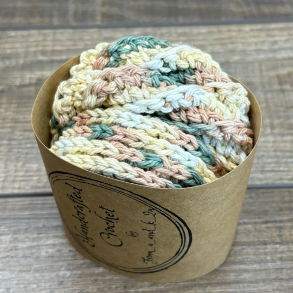 Handcrafted‎ Crochet Spiral Tawashi and Face Round Scrubbies Set Cotton Yarn